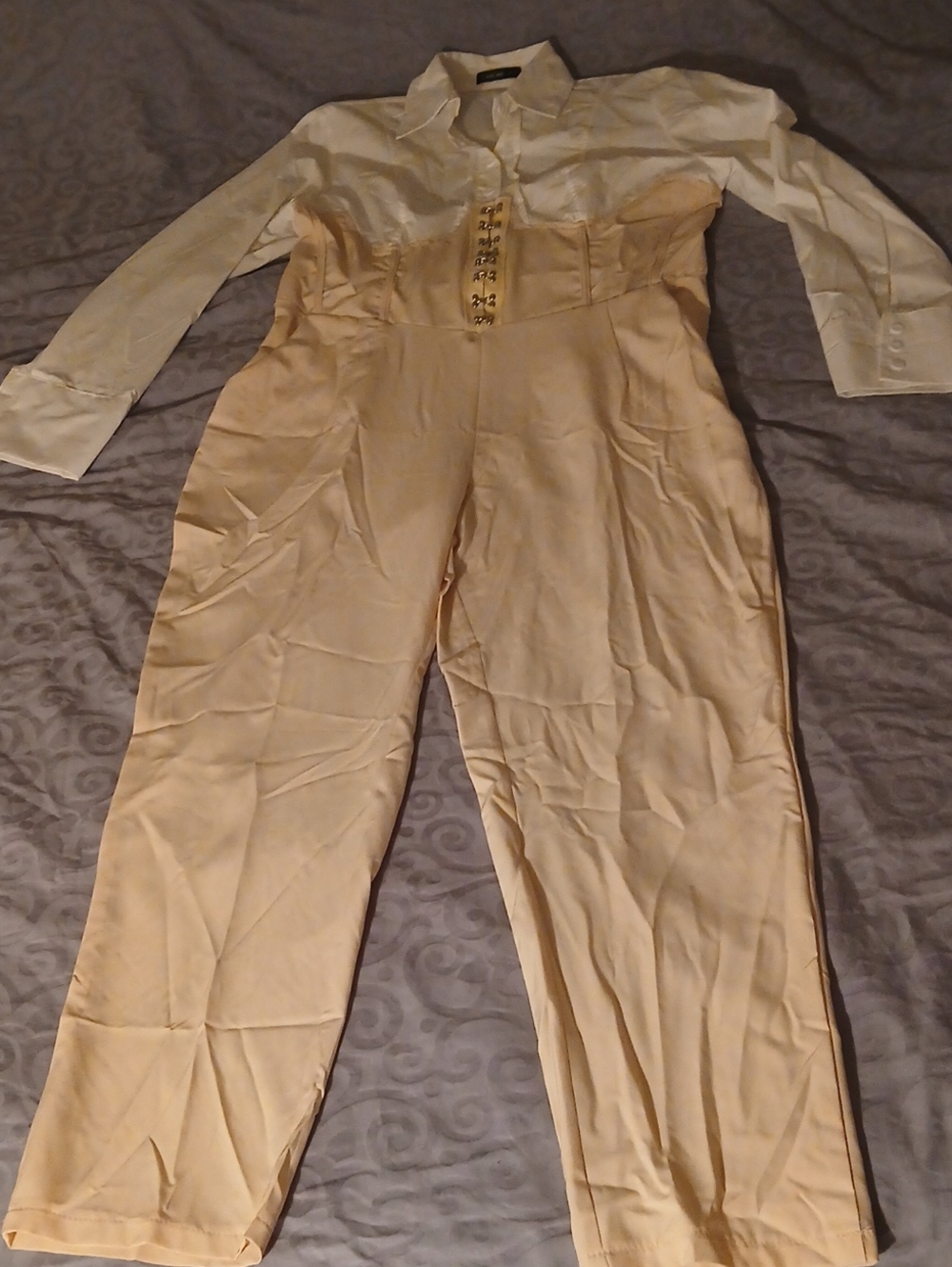 NWOT ChicMe Jumpsuit Silver Hooks Corset Bustier Bodice Style